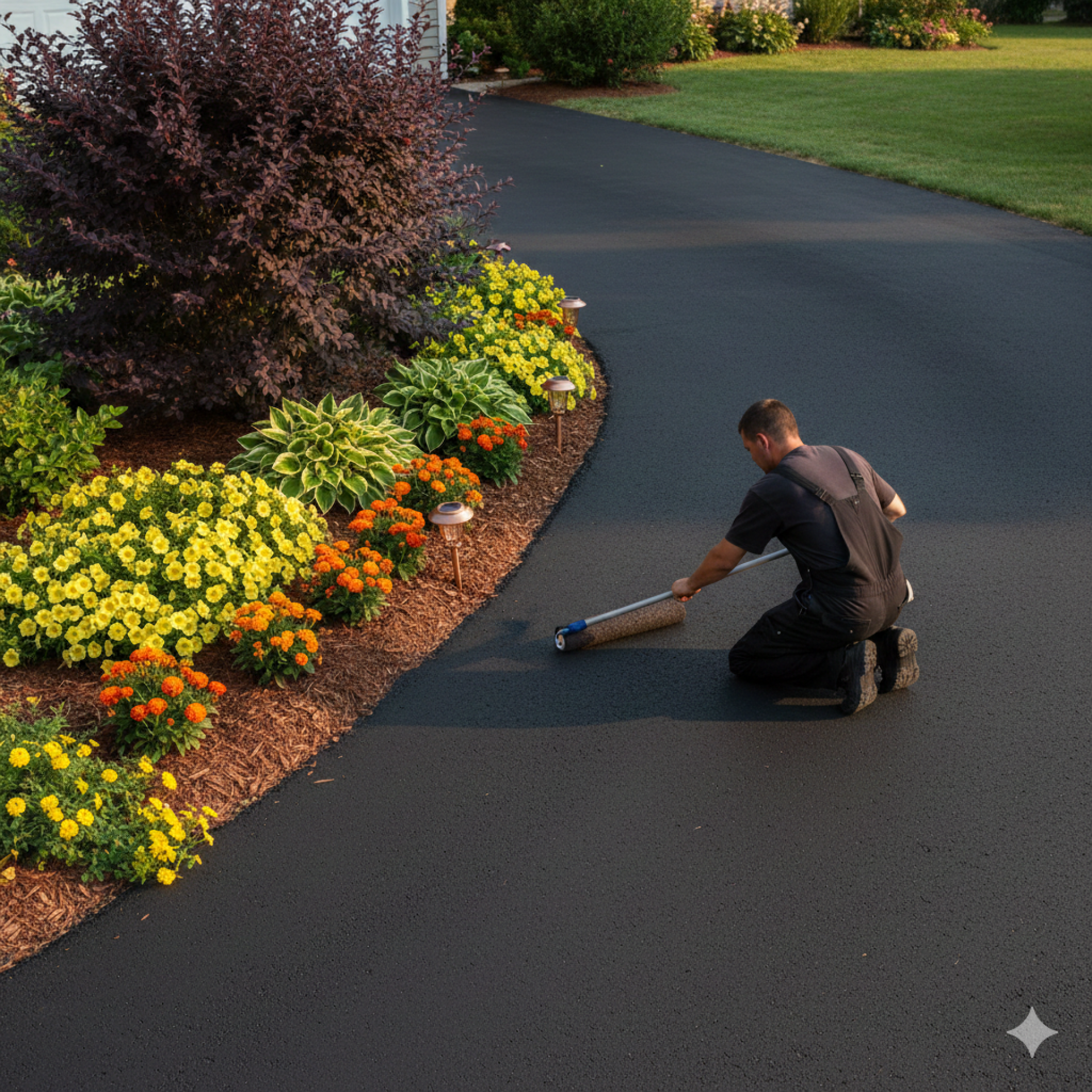 A contemporary suburban house with a spacious driveway and garage under a clear sky.